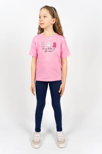 Комплект для девочки 41103 (футболка_лосины) (С.розовый/синий) - Модно-Трикотаж