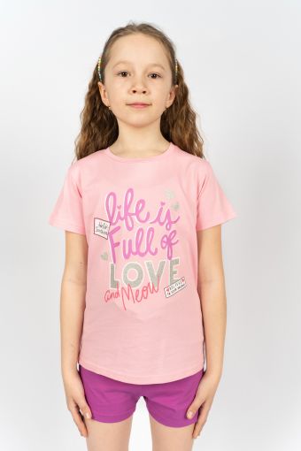 Комплект для девочки 41107 (футболка_ шорты) (С.розовый/лиловый) - Модно-Трикотаж