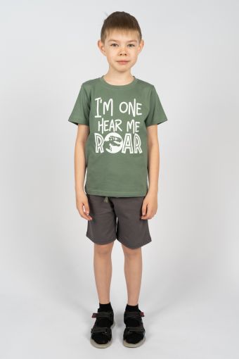Комплект для мальчика 4290 (футболка_шорты) (Хаки/т.серый) - Модно-Трикотаж