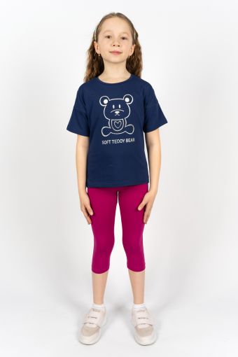Комплект для девочки 41104 (футболка_бриджи) (Синий/ягодный) - Модно-Трикотаж