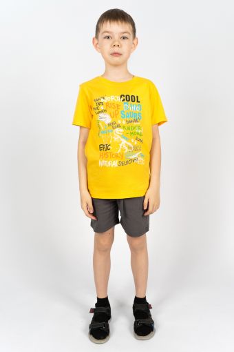 Комплект для мальчика 4292 (футболка _ шорты) (Желтый/т.серый) - Модно-Трикотаж