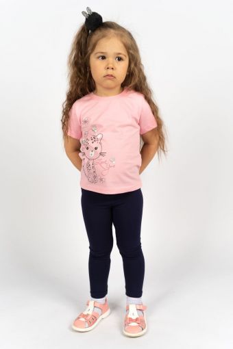 Комплект для девочки 41101 (футболка-лосины) (С.розовый/т.синий) - Модно-Трикотаж