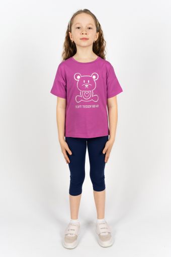 Комплект для девочки 41104 (футболка_бриджи) (Ягодный/синий) - Модно-Трикотаж