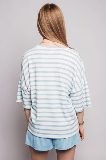 Комплект женский (футболка_шорты) 4357 (Белый/голубая полоска) (Фото 2)
