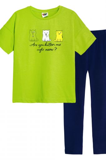 Комплект для девочки 41103 (футболка_лосины) (Салатовый/синий) - Модно-Трикотаж