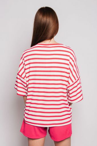 Комплект женский (футболка_шорты) 4357 (Белый/малиновая полоска) (Фото 2)