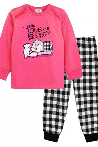Пижама для девочки 91218 (Розовый/черная клетка) - Модно-Трикотаж