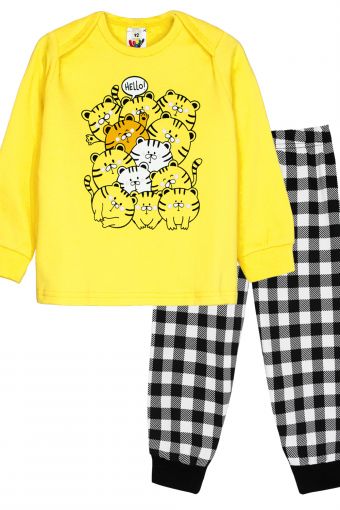 Пижама детская 92204 (Желтый/черная клетка) - Модно-Трикотаж