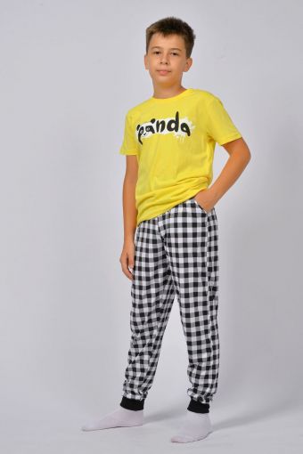 Пижама для мальчика 92212 (Желтый/черная клетка) - Модно-Трикотаж