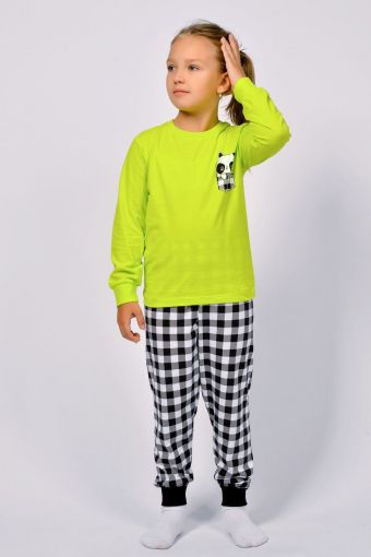 Пижама для девочки 91220 (Салатовый/черная клетка) - Модно-Трикотаж