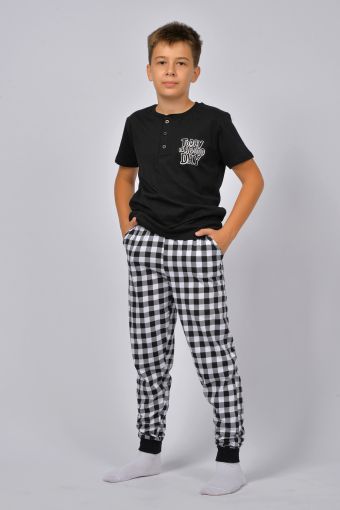 Пижама для мальчика 92219 (Черный/черная клетка) - Модно-Трикотаж