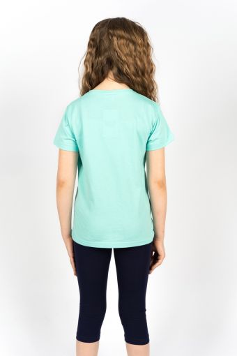 Комплект для девочки 41108 (футболка _ бриджи) (Мятный/т.синий) (Фото 2)