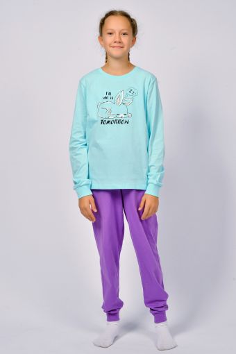 Пижама для девочки 91230 (Мятный/сиреневый) - Модно-Трикотаж