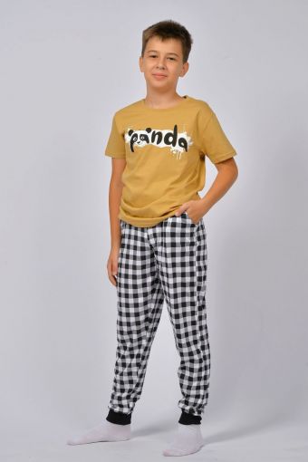 Пижама для мальчика 92212 (Песочный/черная клетка) - Модно-Трикотаж