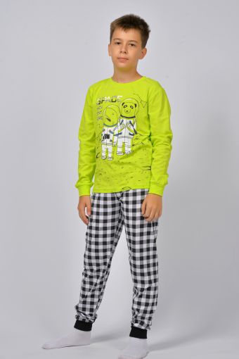 Пижама для мальчика 92217 (Салатовый/черная клетка) - Модно-Трикотаж