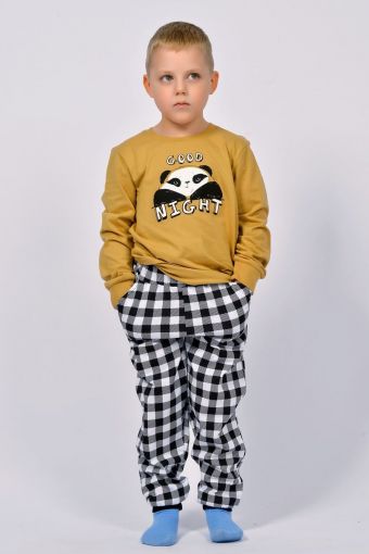 Пижама для мальчика 92207 (Песочный/черная клетка) - Модно-Трикотаж