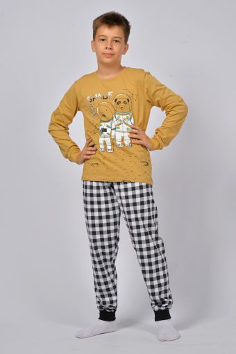 Пижама для мальчика 92217 (Песочный/черная клетка) - Модно-Трикотаж