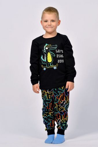 Пижама для мальчика 92209 (Черный/цветные буквы) - Модно-Трикотаж