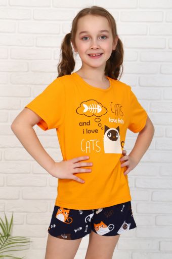 Пижама Компот печать для девочки (Мечта кота) - Модно-Трикотаж