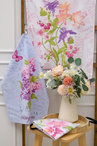 Набор полотенец Цветы и письма (Серо-голубой) - Модно-Трикотаж