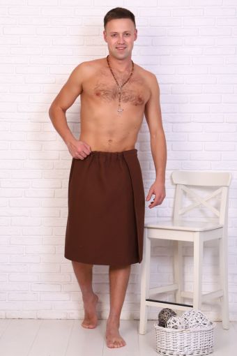 Полотенце для бани и сауны вафельное мужское на липучке (Коричневый) - Модно-Трикотаж