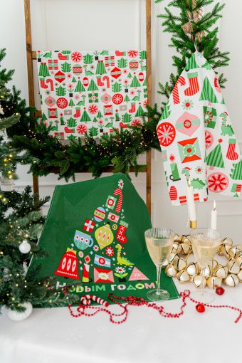 Набор кухонных полотенец Новогодняя мозайка (Зеленый) - Модно-Трикотаж