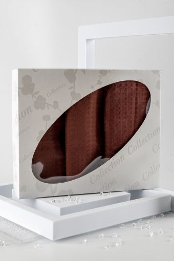 Набор вафельных полотенец в подарочном коробе (Шоколад) - Модно-Трикотаж