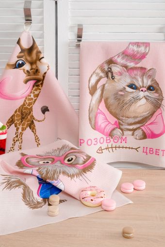 Набор полотенец для кухни Розовый кот (Розовый) - Модно-Трикотаж