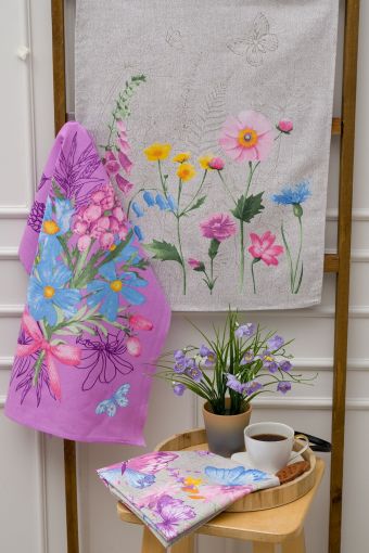Полотенце Бабочки и цветы купон (Серый) - Модно-Трикотаж
