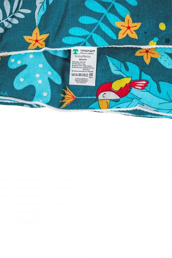Одеяло детское BabyRelax леб. пух 300 гр.110х140, бязь. арт.4895 (Тропические птички синий) (Фото 2)