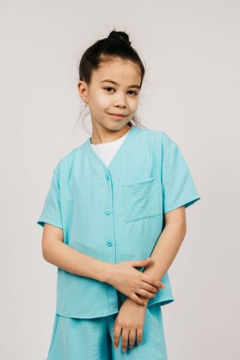 Рубашка для девочки 0610 (Голубой) - Модно-Трикотаж