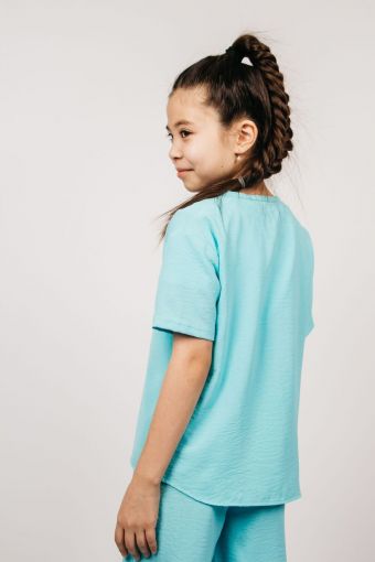 Рубашка для девочки 0610 (Голубой) (Фото 2)
