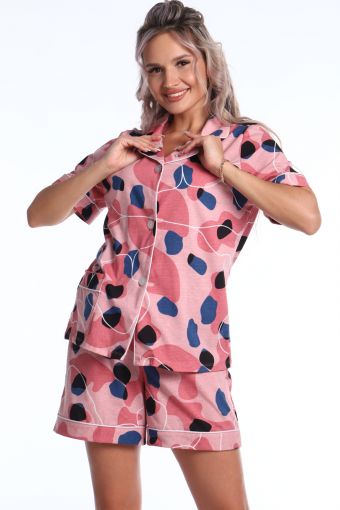 Пижама с шортами Уют 039 (Розовый/синий) - Модно-Трикотаж
