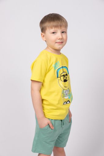 Комплект для мальчика (футболка и шорты) 42112 (Желтый/шалфей) - Модно-Трикотаж