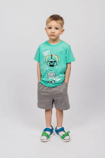 Комплект для мальчика (футболка и шорты) 42112 (Ментол/серый) - Модно-Трикотаж