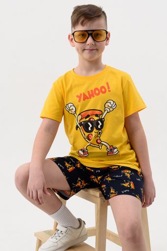 Пижама Гурман детская короткий рукав с шортами (Желтый-т.синий) - Модно-Трикотаж