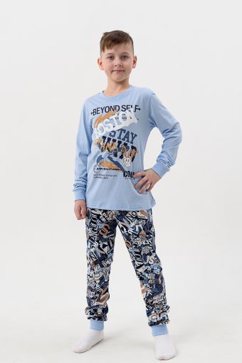Пижама Турне детская длинный рукав с брюками (Голубой) - Модно-Трикотаж