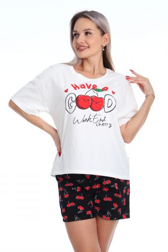 Пижама с шортами Очарование 0к-056к (Белый/красный) - Модно-Трикотаж