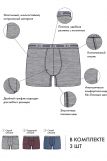 Набор трусов BeGood UM1202E Underwear 3 шт. (Серый меланж/бургунди меланж/синий меланж) (Фото 2)