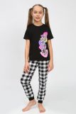 91240 Пижама для девочки (футболка, брюки) (Черный/черная клетка) (Фото 1)