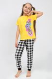91240 Пижама для девочки (футболка, брюки) (Желтый/черная клетка) (Фото 3)