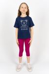 Комплект для девочки 41104 (футболка_бриджи) (Синий/ягодный) - Модно-Трикотаж