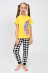 91240 Пижама для девочки (футболка, брюки) (Желтый/черная клетка) - Модно-Трикотаж