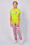 Пижама для девочки 91226 (Салатовый/розовая клетка) - Модно-Трикотаж