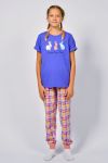 Пижама для девочки 91226 (Васильковый/розовая клетка) - Модно-Трикотаж
